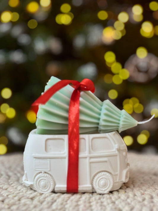 Set Lumânare Mașină cu Brad – Rășină Acrilică & Ceară de Soia, Parfum de Brad